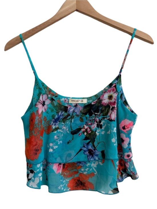 Arden B Tops - Arden B Floral Chiffon Layered Cami Crop Top Teal Pink Size Small Y2K Retro Blue